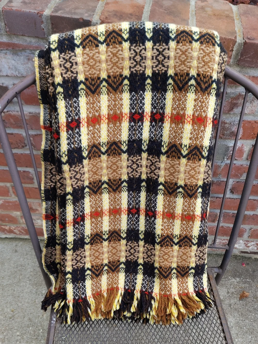 Vintage Amana Iowa Fine Wool Woolens Plaid Fringe Throws Fleece Blanket 80s USA